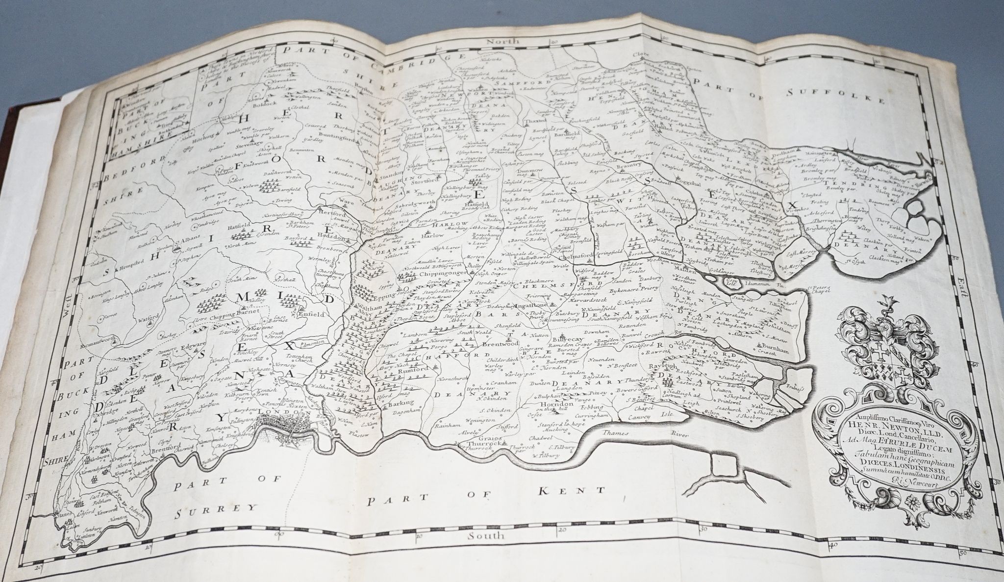 Newcourt, (Richard) - Repertorium Ecclesiasticum Parochiale Londinense; an ccclesiastical parochial history of the Diocese of London ... vol. 1 (only, of 2). portrait frontis., folded map and four engraved plates (3 d-pa